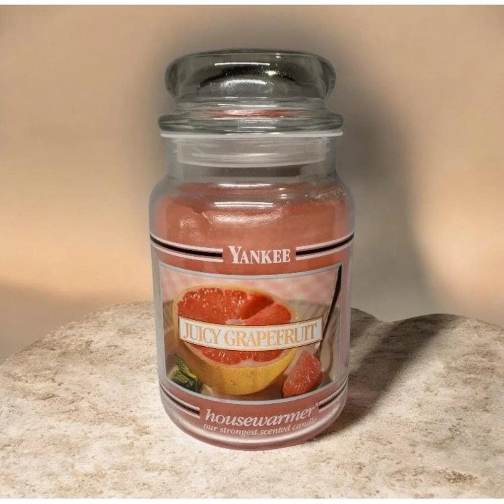 Vtg Yankee Candle Blackband Juicy Grapefruit Housewarmer 22oz Pink Retired